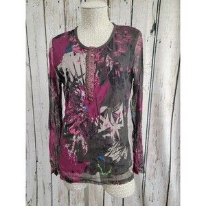 LM Women's 38 Marc Aurel Multicolor Sheer Mesh Sleeve Layered Blouse Shirt Top